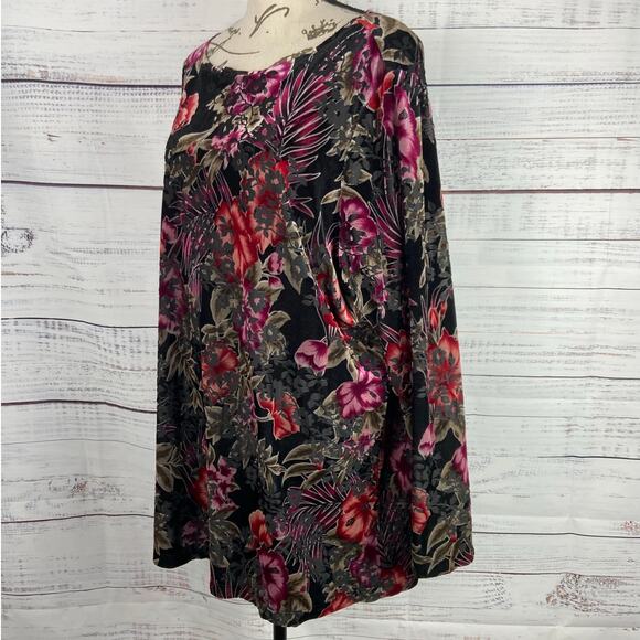 Susan Graver Tunic Women 2X Burnout Velvet Long Sleeve Boat Neck Floral Colorful - Picture 5 of 12